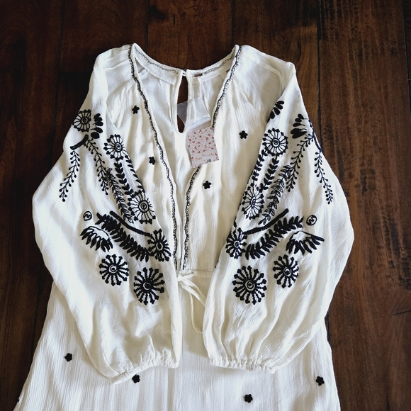 Free People Women's Embroidered Wide Leg Jumpsuit Ivory 3/4 Sleeves Size Small - Picture 12 of 16